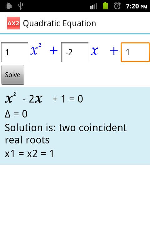 Решите квадратное уравнение ax2 c