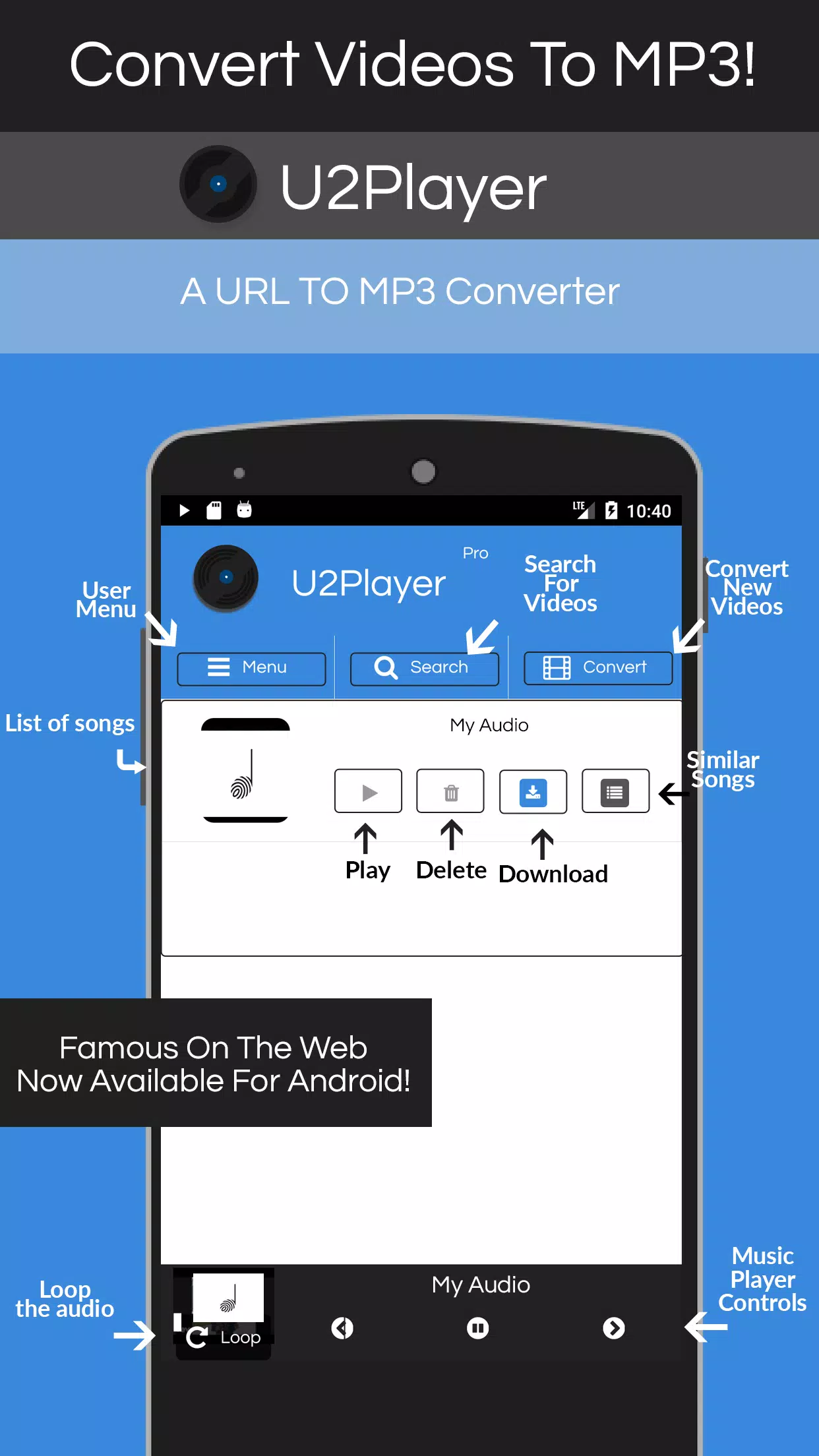 YouT URL Converter, Convert Video To MP3 U2Player for Android - APK Download