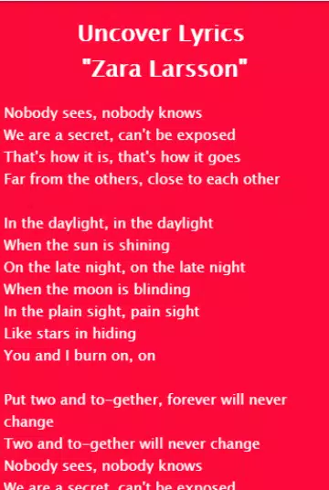 Zara Larsson - Uncover Lyrics APK pour Android Télécharger