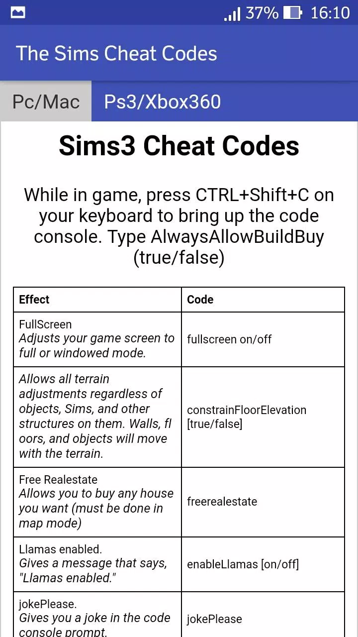 Cheats for The Sims - Aplicaciones de Microsoft