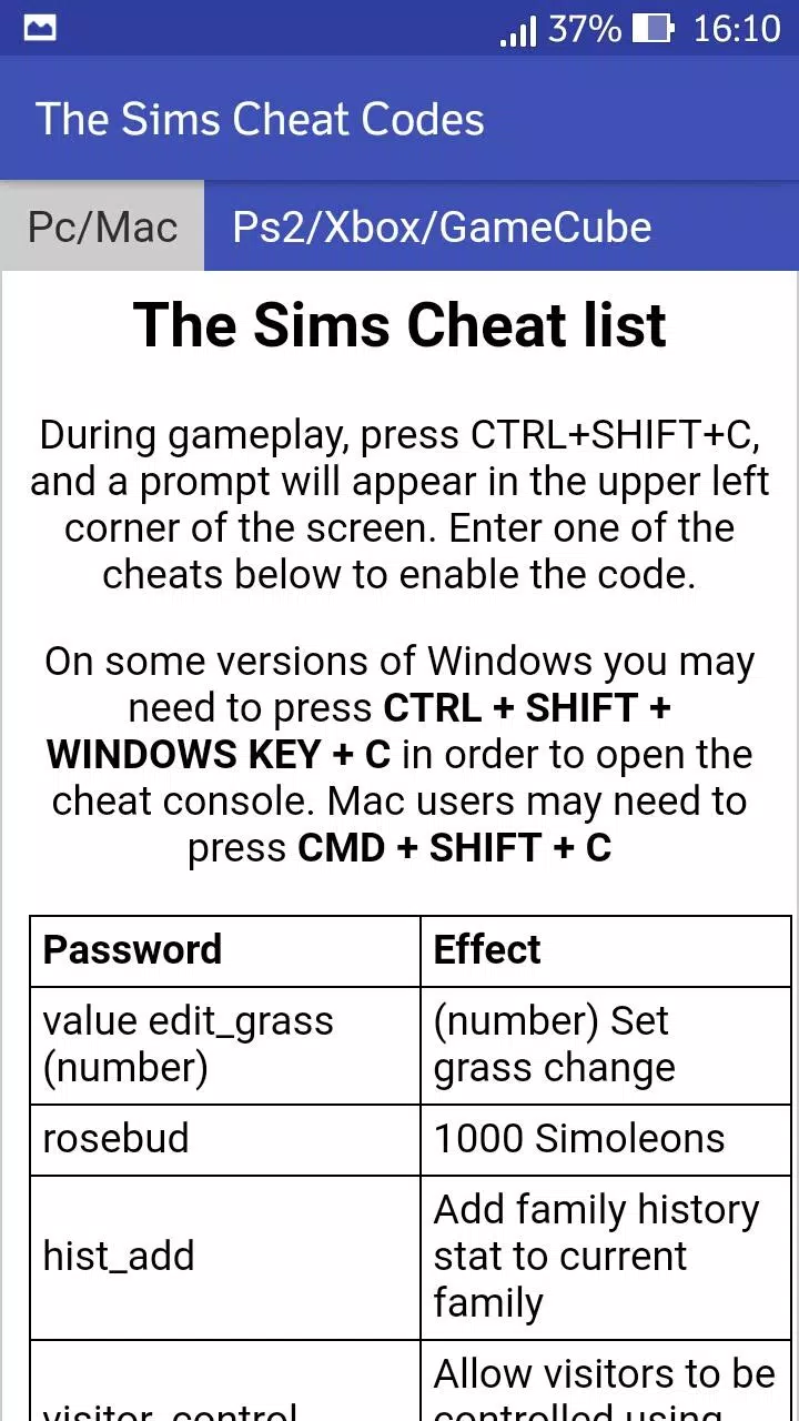 All Sims 2 Cheat Codes APK for Android Download