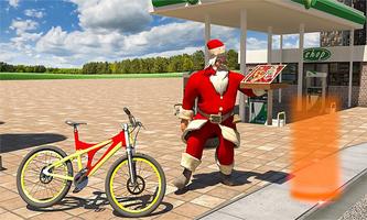 Bicycle Santa Christmas Pizza Delivery Affiche