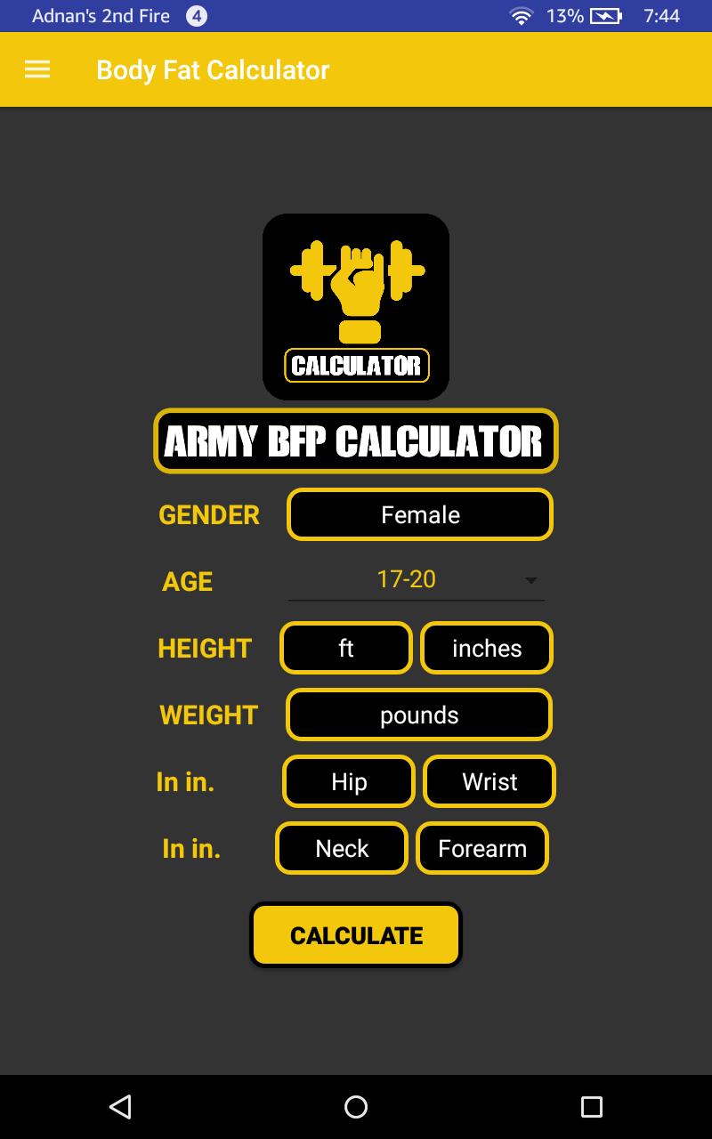 Army APFT Calculator / Body Fat Calculator