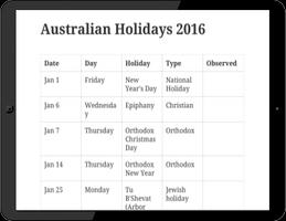 Australian Holidays 2016 screenshot 1