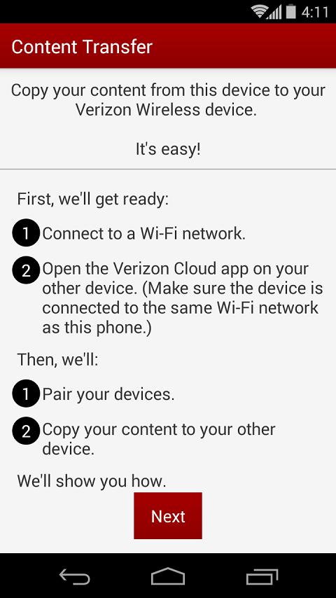 Content transfer. Verizon Android. Android Verizon foto.