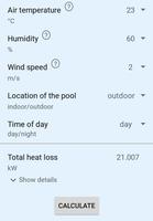 Swimming pool heat loss screenshot 1
