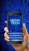 Blue Neon Tech Circuit Free Emoji Theme Affiche