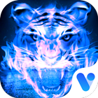 Blue Neon Flaming Tiger Free Emoji Theme icône