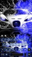 Cool Blue Neon Sports Car Free Emoji Theme Affiche