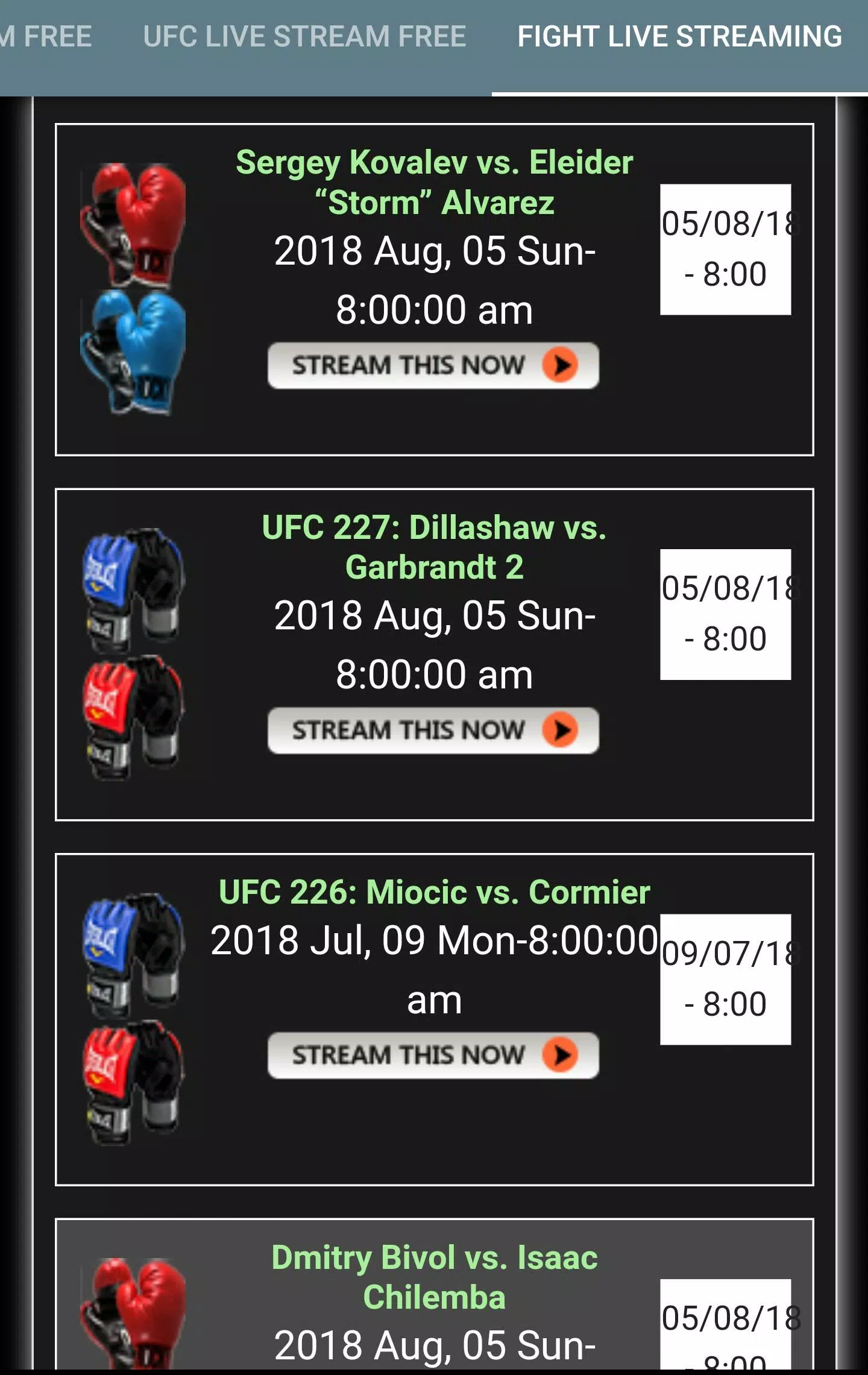 UFC MMA Live Streaming Free APK for Android Download