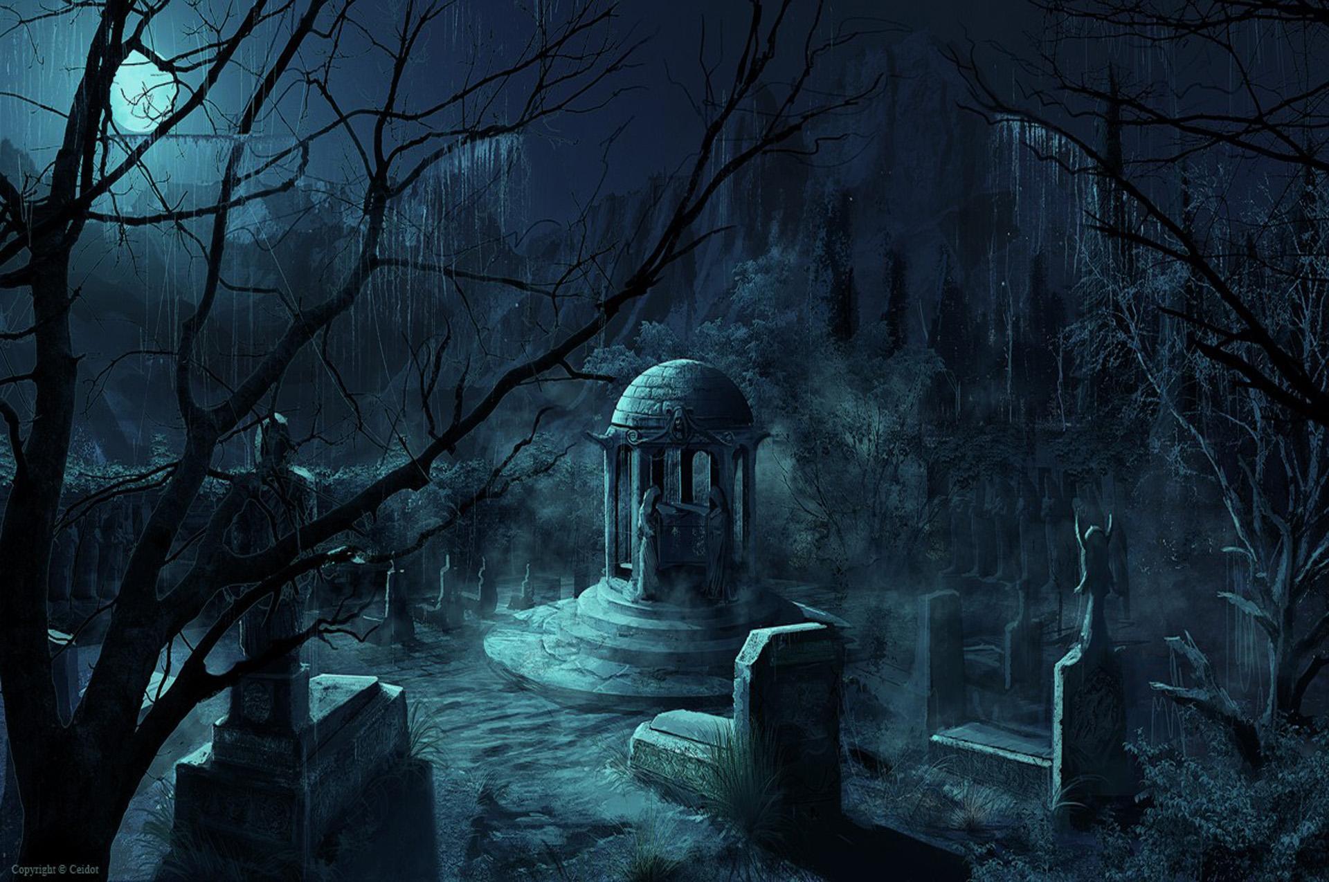 Ужасный сад. В склепе Лавкрафт. Готика замки склепы кладбище. Мрачное кладбище. Пейзаж кладбища.