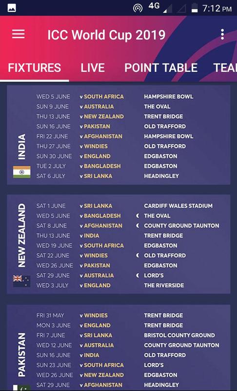 Icc World Cup 2019 Time Table Download ICC Cricket World Cup 2019 Schedule for Android - APK Download