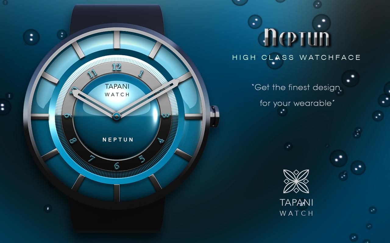 Wear время. Часы Нептун. Blue watchface тема на андроид.