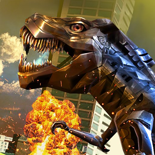 Robot dinosaurio transformar ciudad guerras