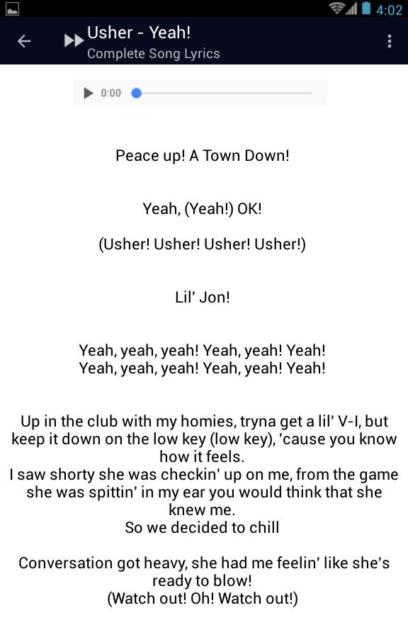 Usher Yeah! Song Lyrics Для Андроид - Скачать APK