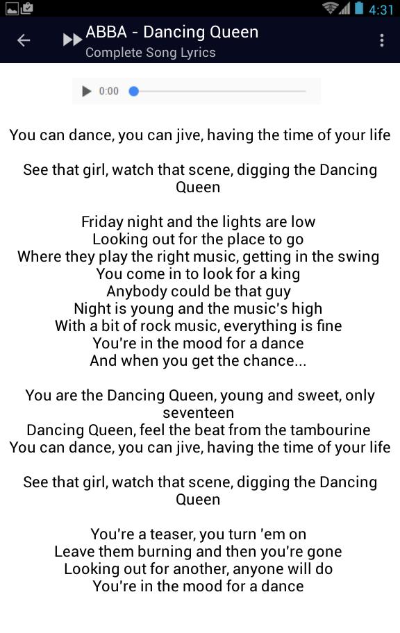 Abba Dancing Queen Song Lyrics For Android Apk Download