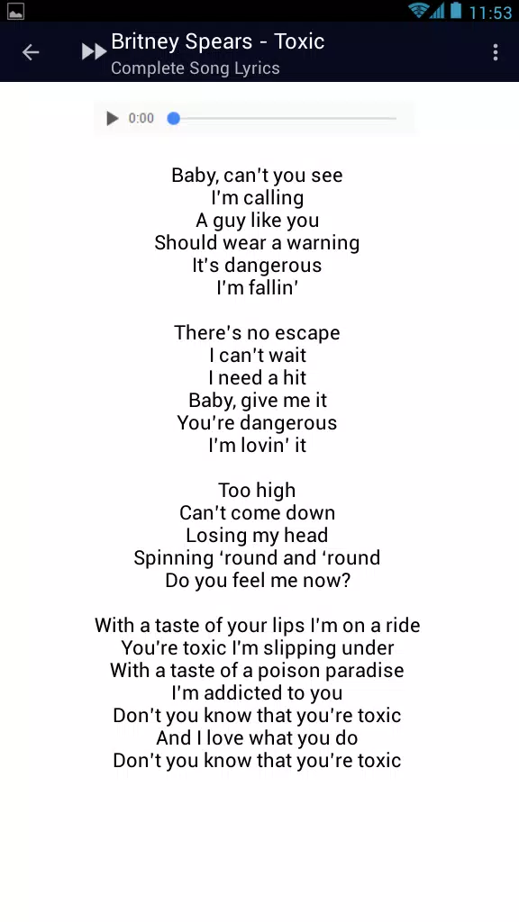 Britney Spears Toxic Lyrics APK per Android Download