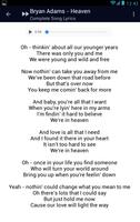 Bryan Adams Heaven Song Lyrics capture d'écran 1