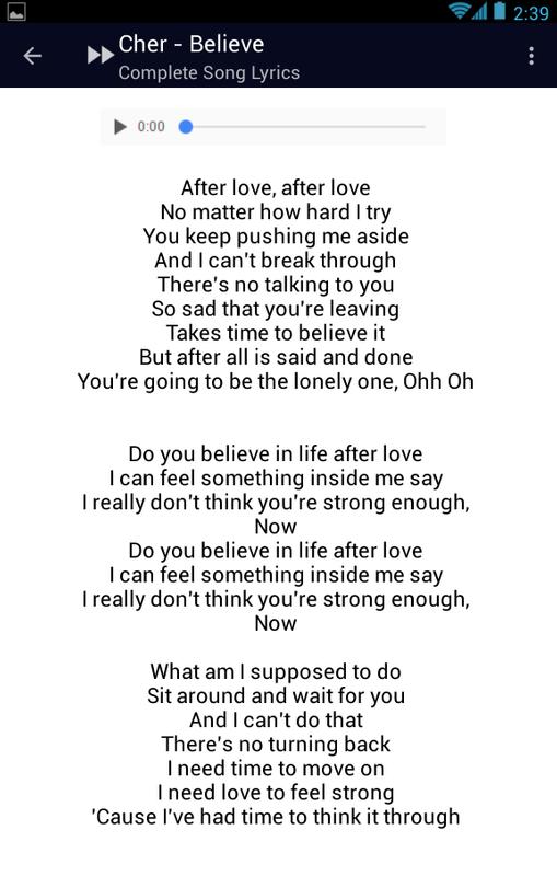 Cher Believe Song Lyrics for Android - APK Download