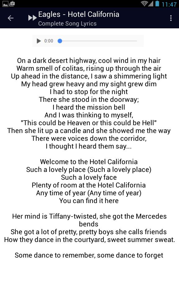 Eagles Hotel California Lyrics For Android Apk Download