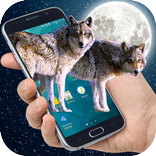 Wolf auf dem Bildschirm Jagd Wolf im Telefon Witz