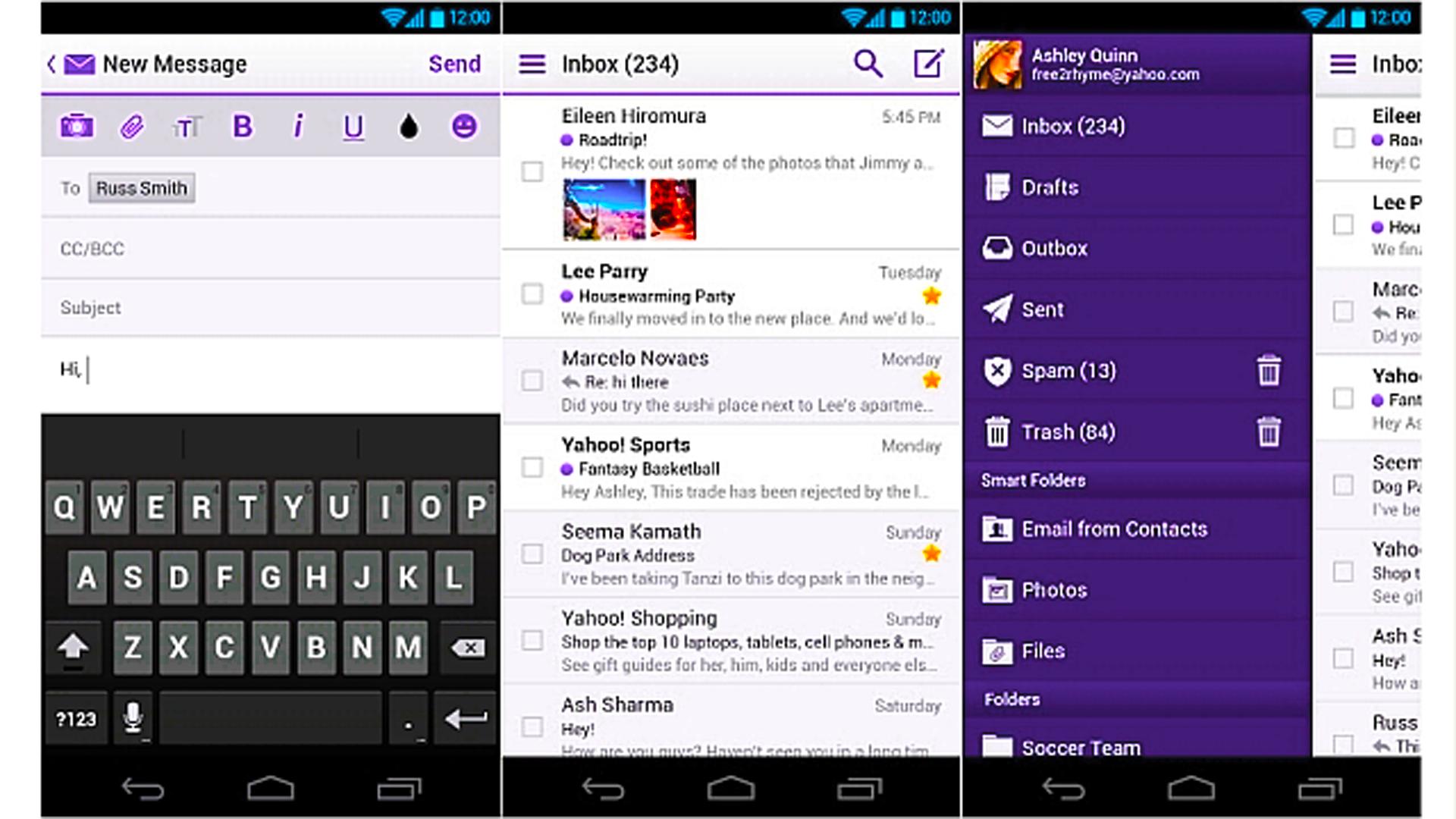 Приложение почты android. Сменить язык на yahoo mail. Yahoo screenshot.