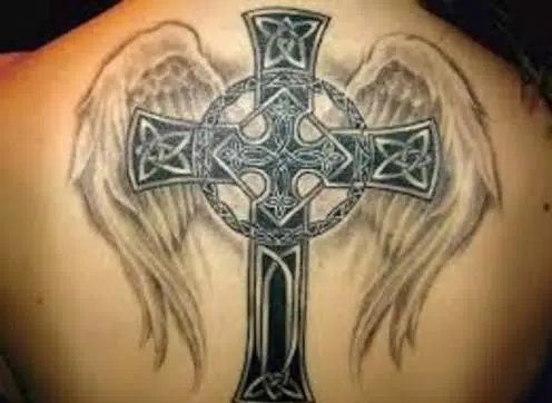 shoulder blade cross tattoos for men