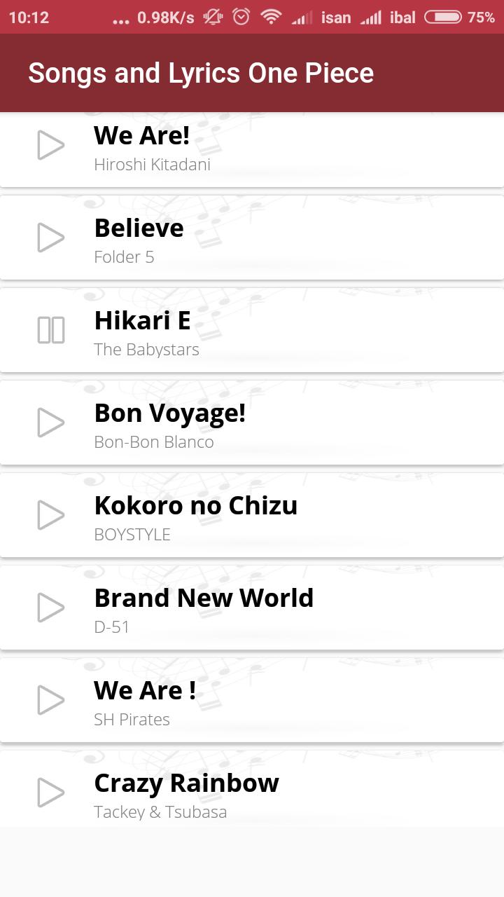 Songs And Lyrics One Piece For Android Apk Download