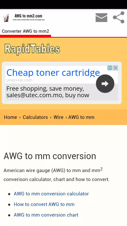 Conversion Awg To Mm2 For Android
