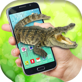 Wild Crocodile Attack in phone screen scary joke icône