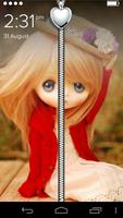 Cute Girl Zipper Lock Screen Affiche