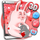 3D Cute Bunny Love Theme icono