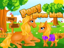 Pony geboorte dier spellen-poster