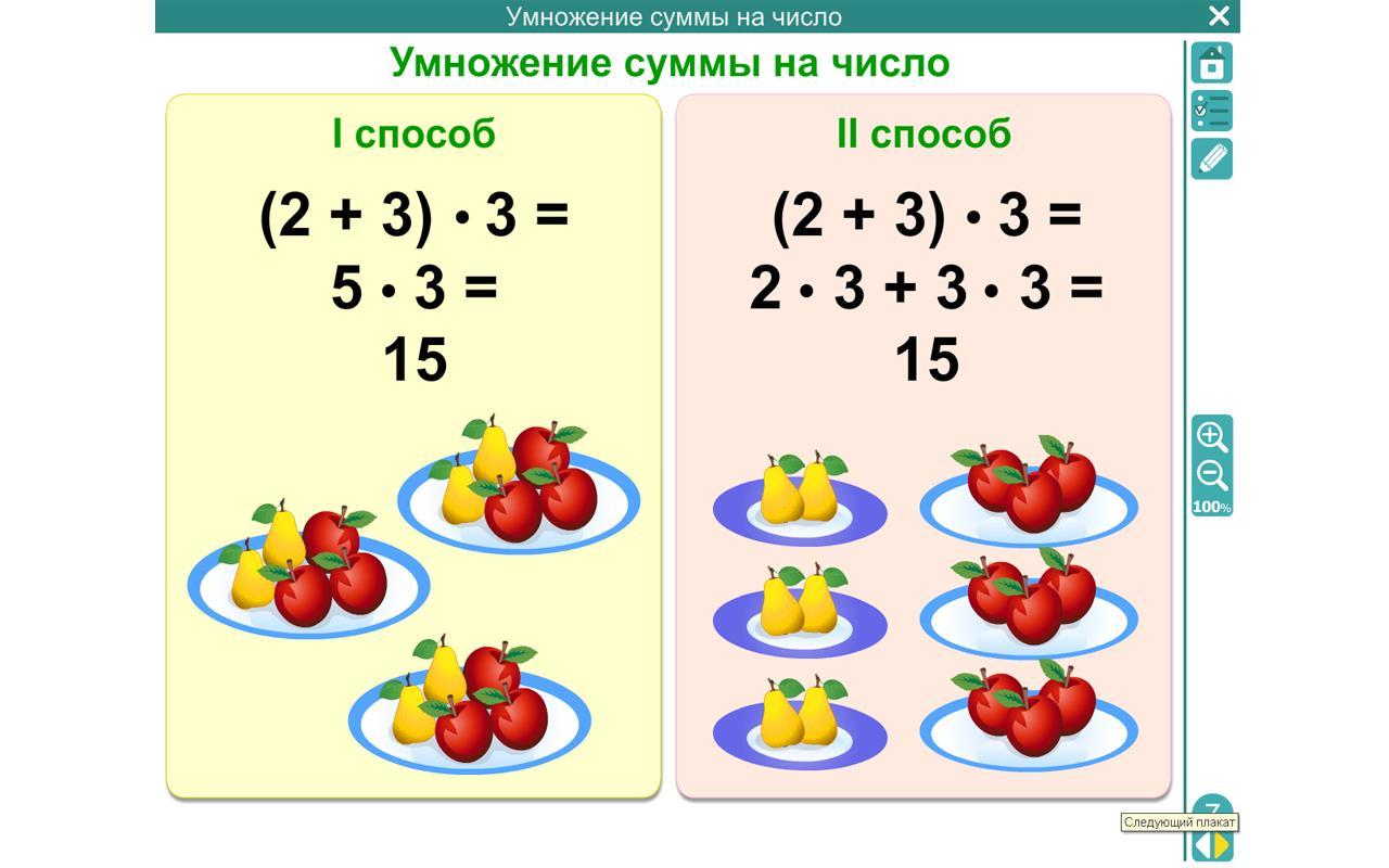 Деление суммы на число решение задач. Умножение. Наглядность на уроках математики. Способы умножения суммы на число. Задачи на умножение суммы на число.