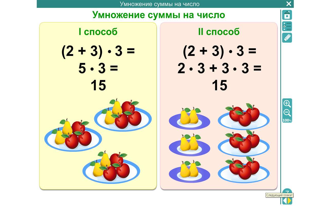 Математика 3 класс з. Наглядность на уроке математики. Способы умножения суммы на число. Задачи на умножение суммы на число. Умножение для второго класса.