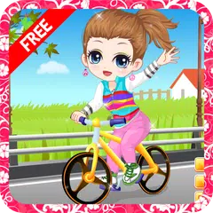 The little girl learn bicycle