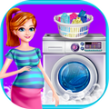 Mother Washing Girl Clothes