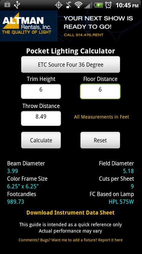 Stage Lighting Beam Calculator For Android Apk Stage Lighting Beam Calculator For Android Apk