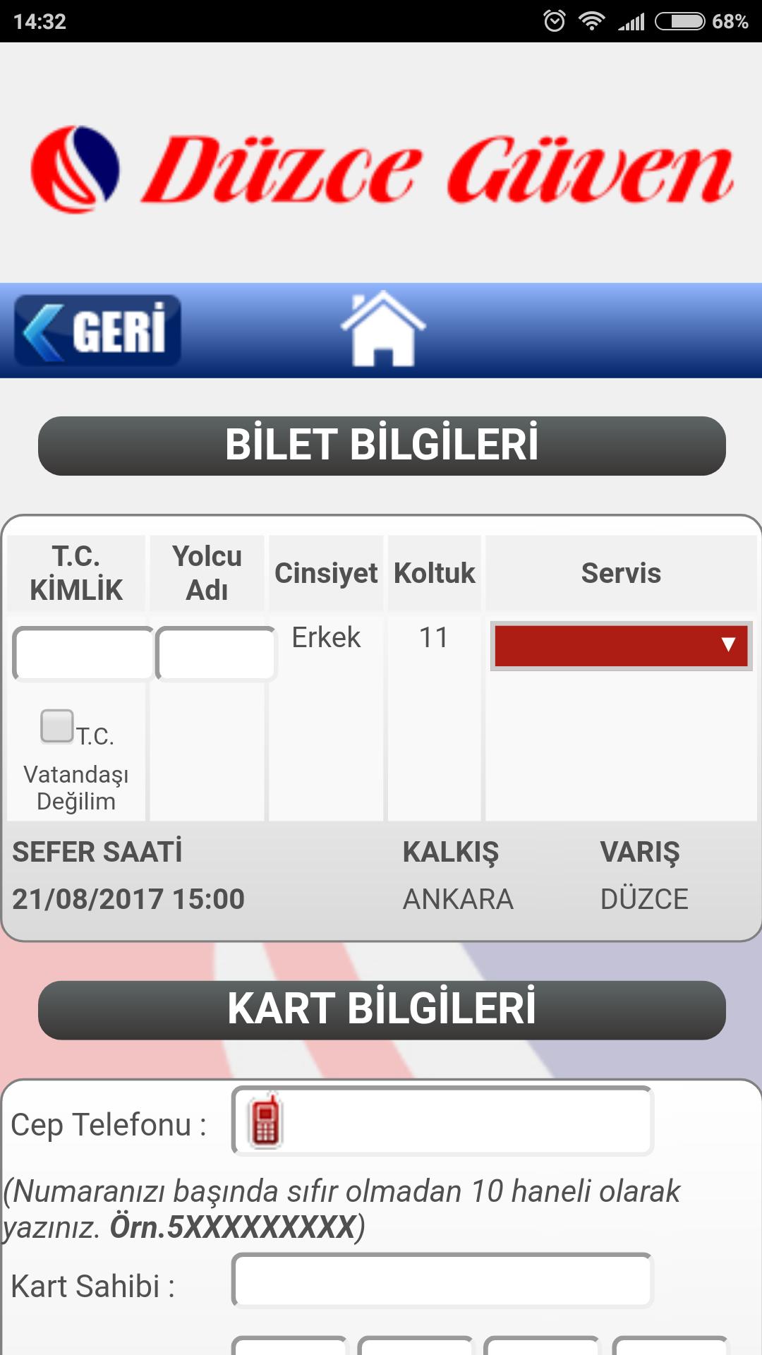 Duzce Guven Turizm Internetten Bilet Satisini Yaptirmiyor Sikayetvar