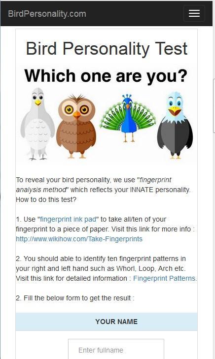 bird personality test