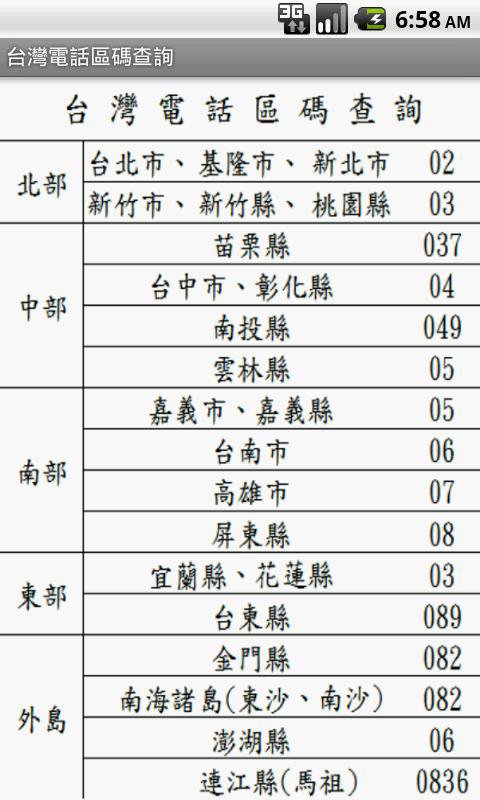 台灣電話區碼查詢for Android Apk Download