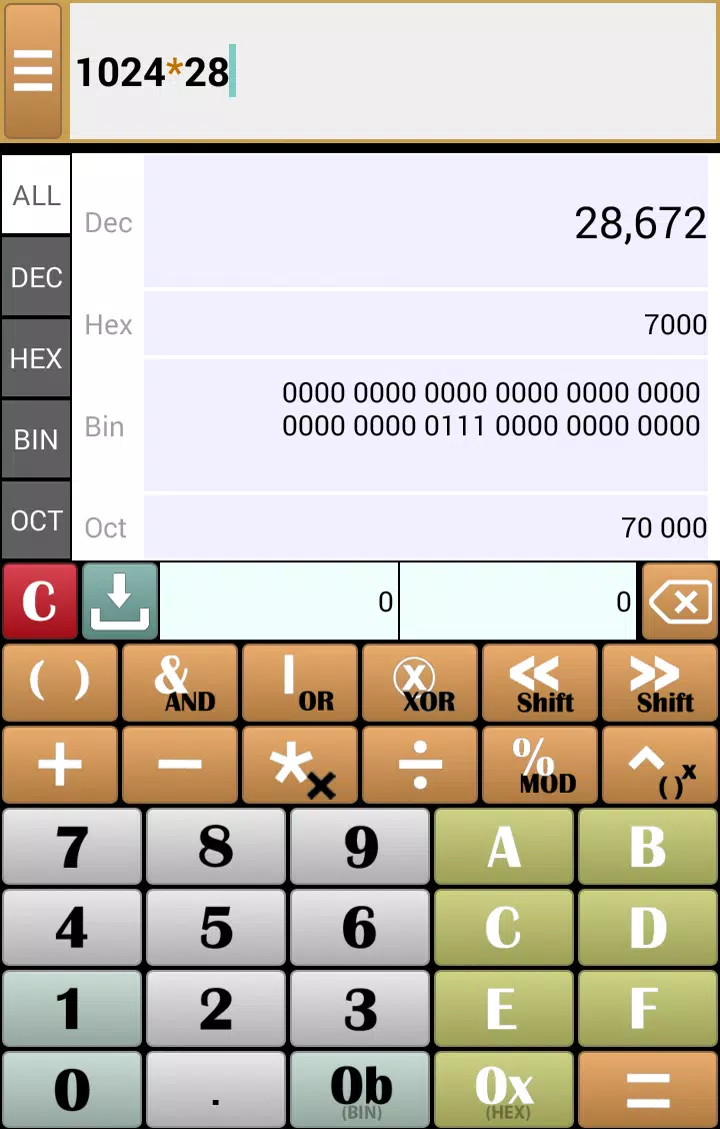 Descarga de APK de Calculadora (HEX,DEC,BIN,OCT) para Android