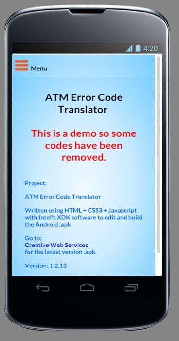 Atm Error Code Translator Demo For Android Apk Download - codes atm roblox