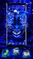 3D Neon Azul Tema de Tigre Poster