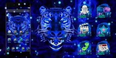 Tema Blue Neon Tiger 3D screenshot 3