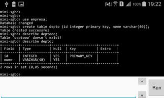 MiniSgbd Run SQL capture d'écran 2