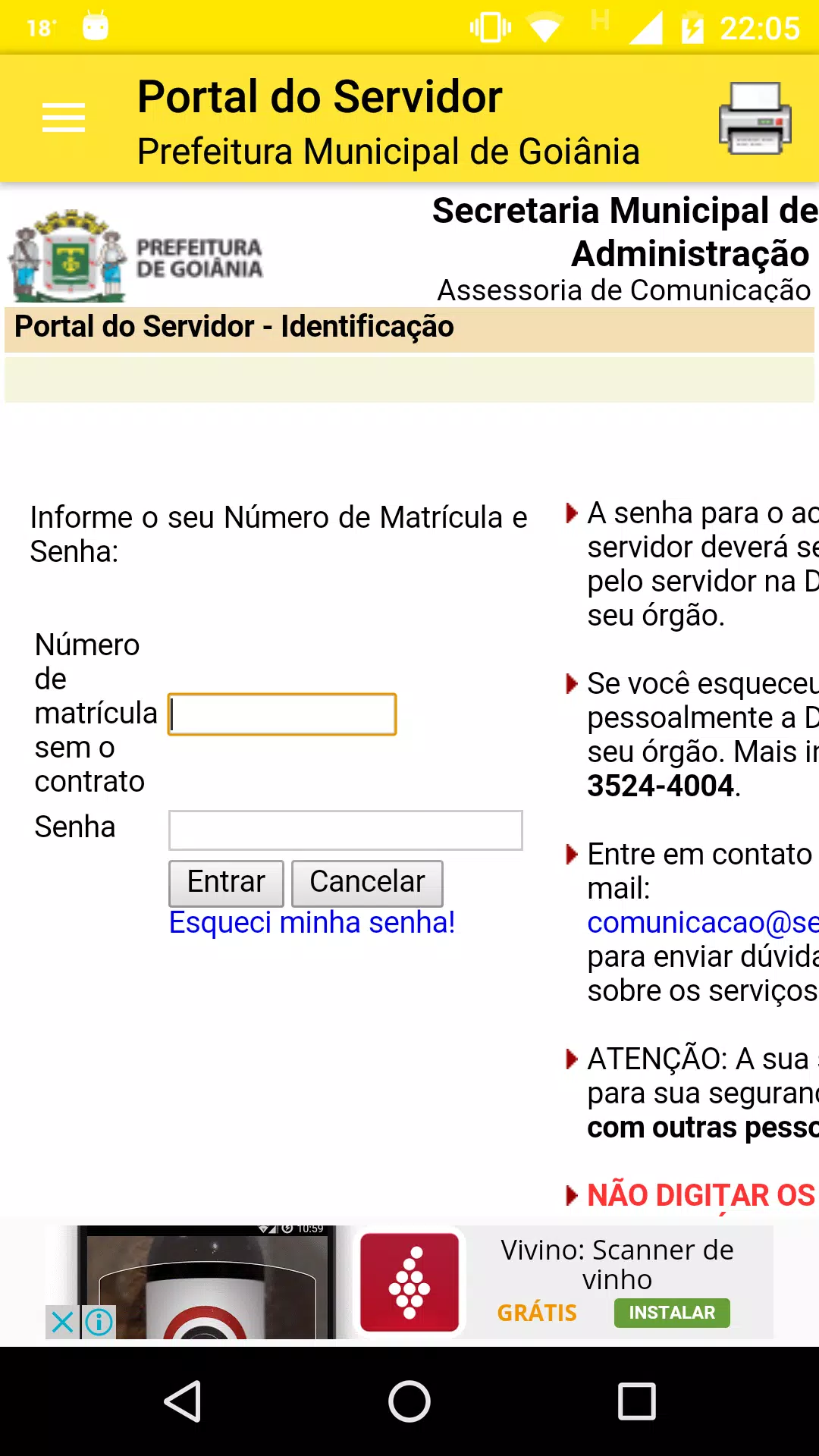 Portal do Servidor :: Esqueci a Senha