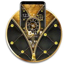 Luxury Gold Clock Zipper Theme APK download
