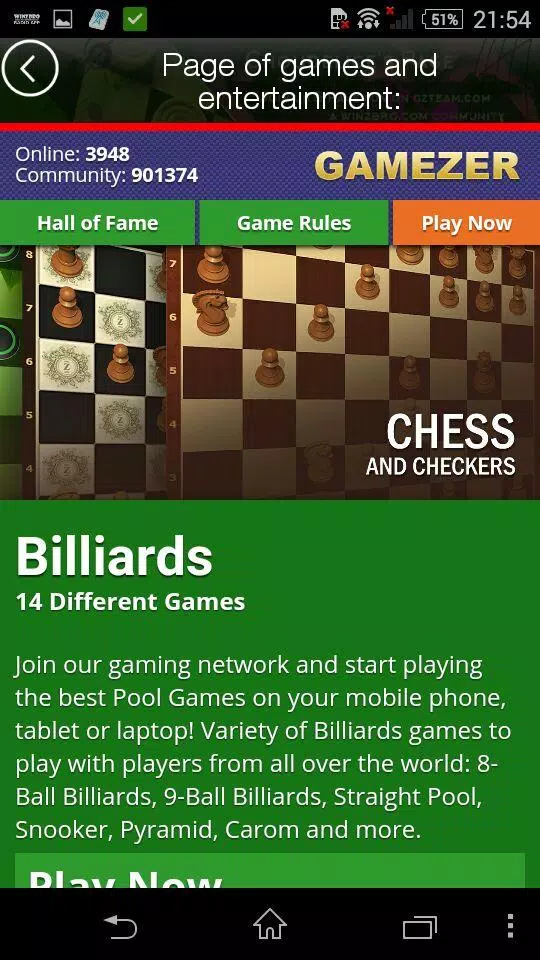 Gamezer - pool and billiards, chess, checkers