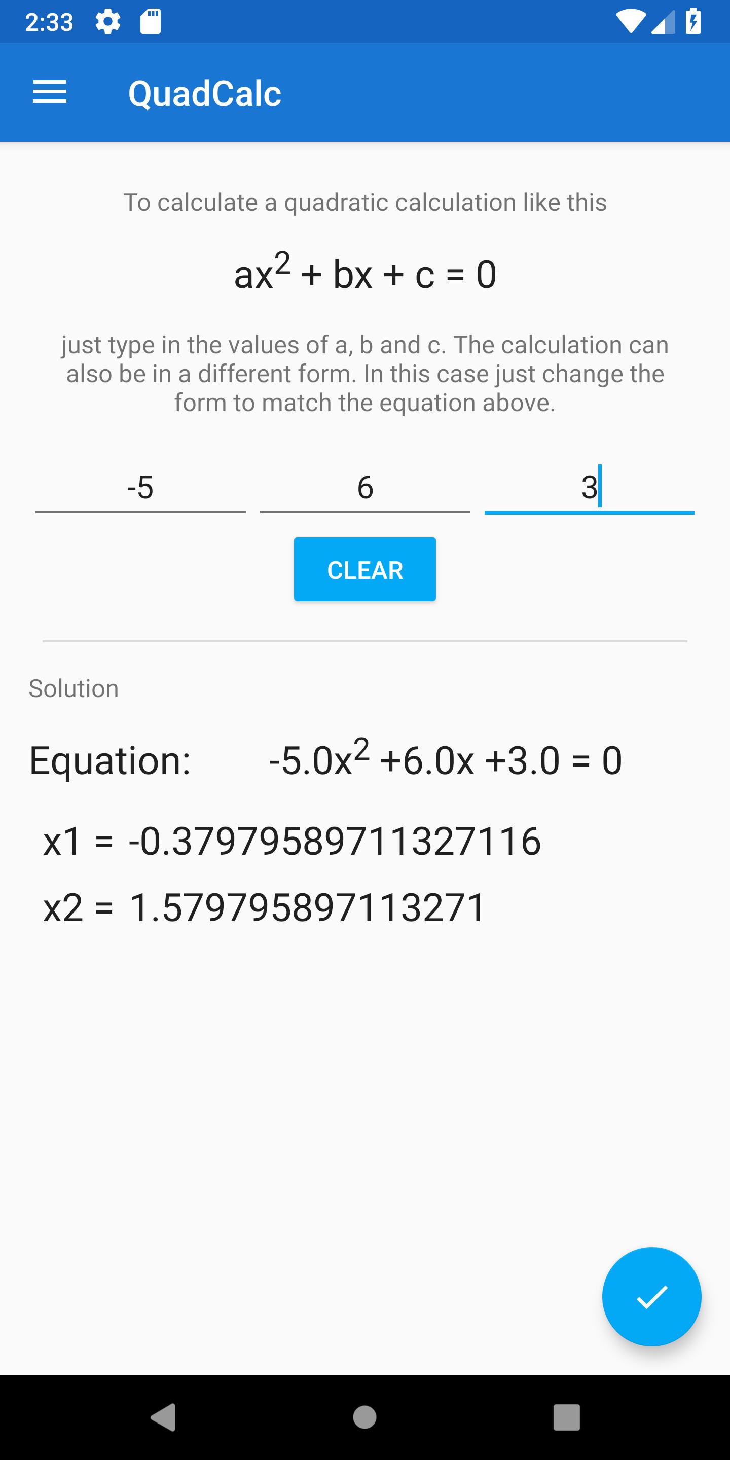 Quadratische Gleichungen - Mitternachtsformel für Android - APK  herunterladen
